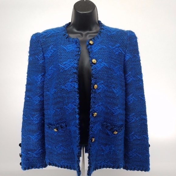 Vintage Wool Blazer Gold Lion Buttons Blue Black - Picture 1 of 6